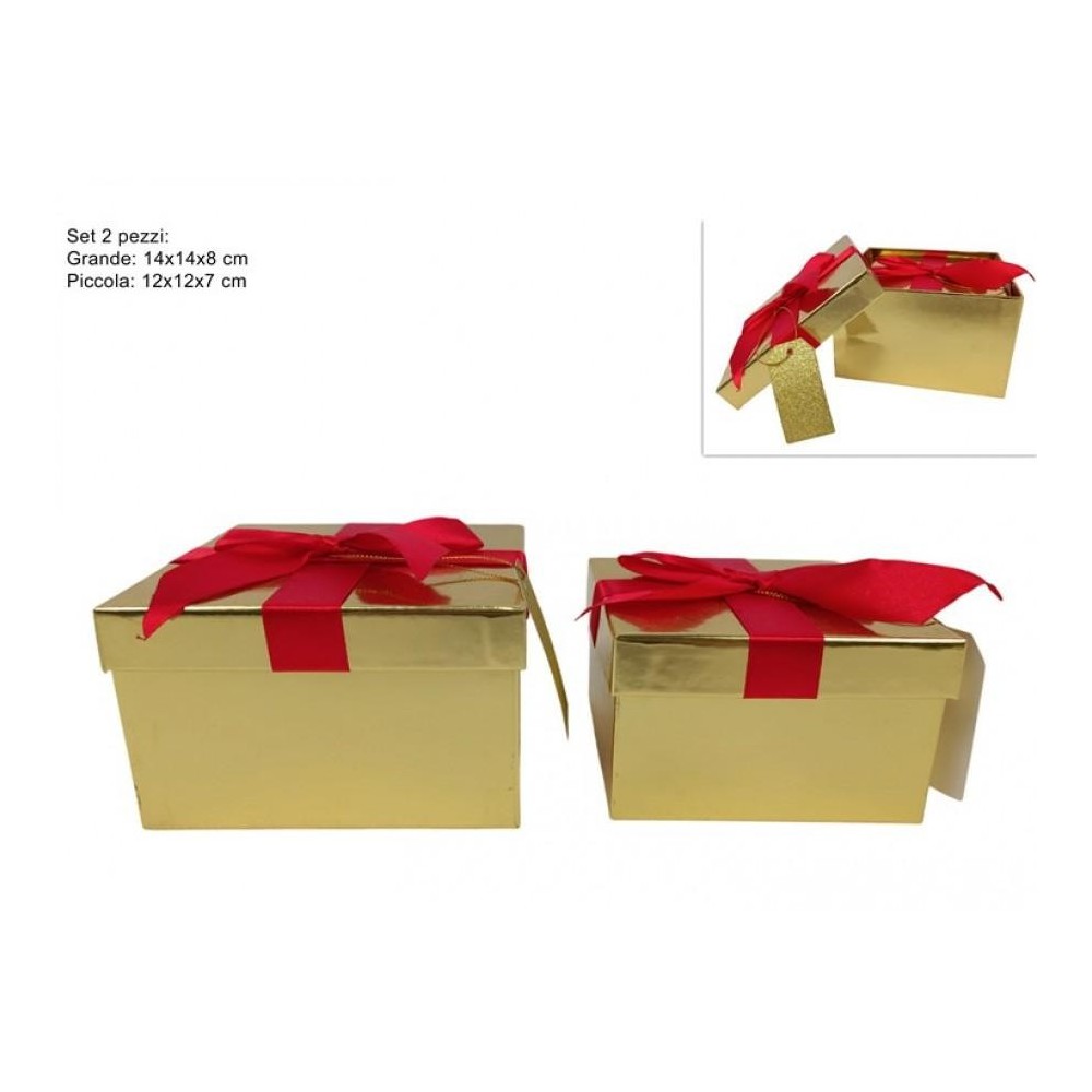 SCATOLE SET 2 ORO FIOCCO ROSSO